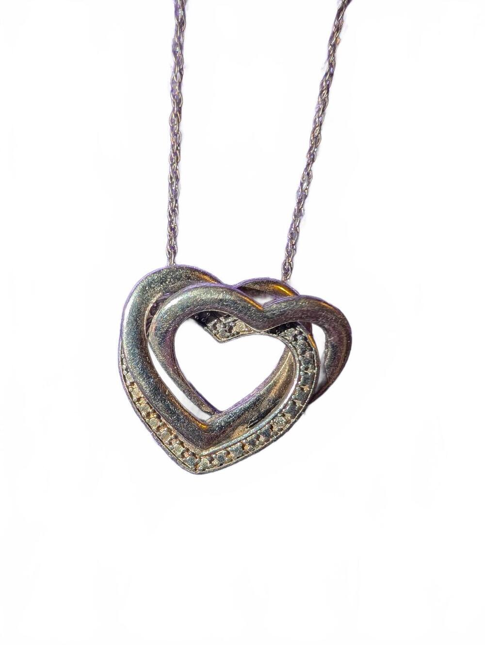 Sterling Silver Double Heart Pendant Necklace